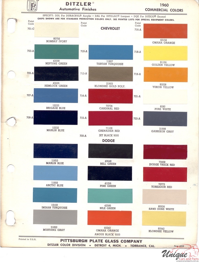 1960 GM Truck And Commercial Paint Charts PPG